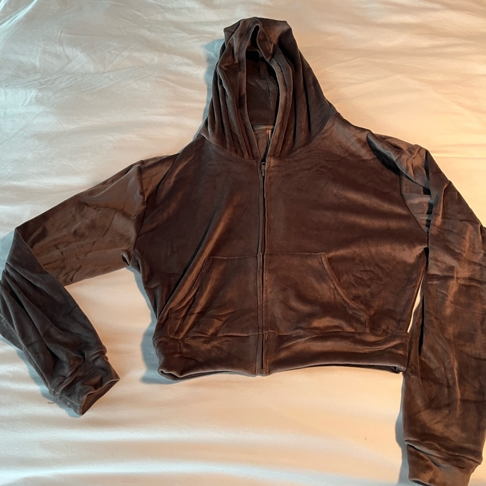 SKIMS Brown Cropped Zip-Up Hoodie
